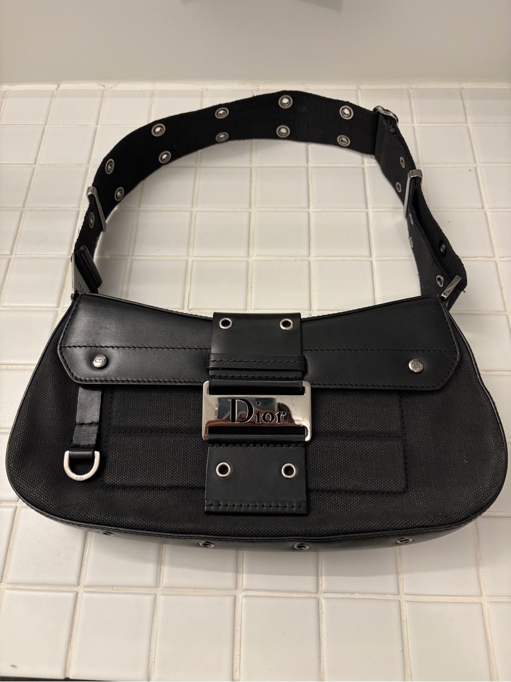 Dior Black Canvas and Leather Columbus Bag